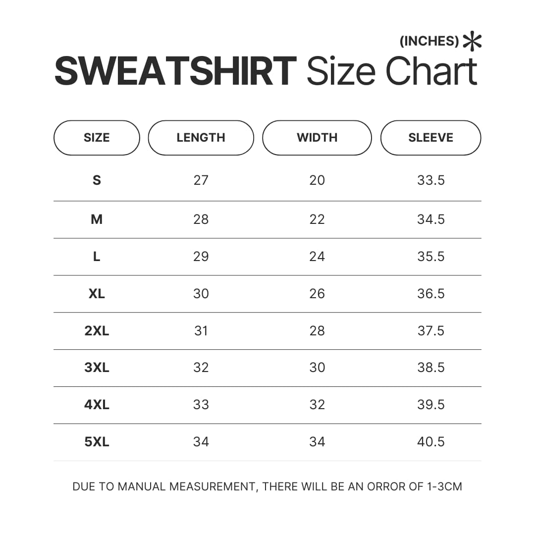 Sweatshirt Size Chart - Minikyu Merch