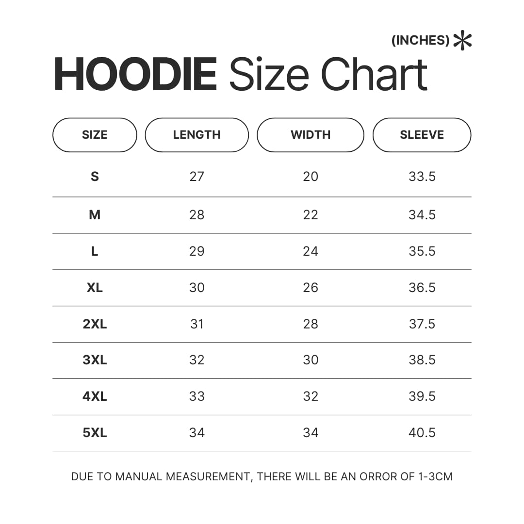 Hoodie Size Chart - Minikyu Merch