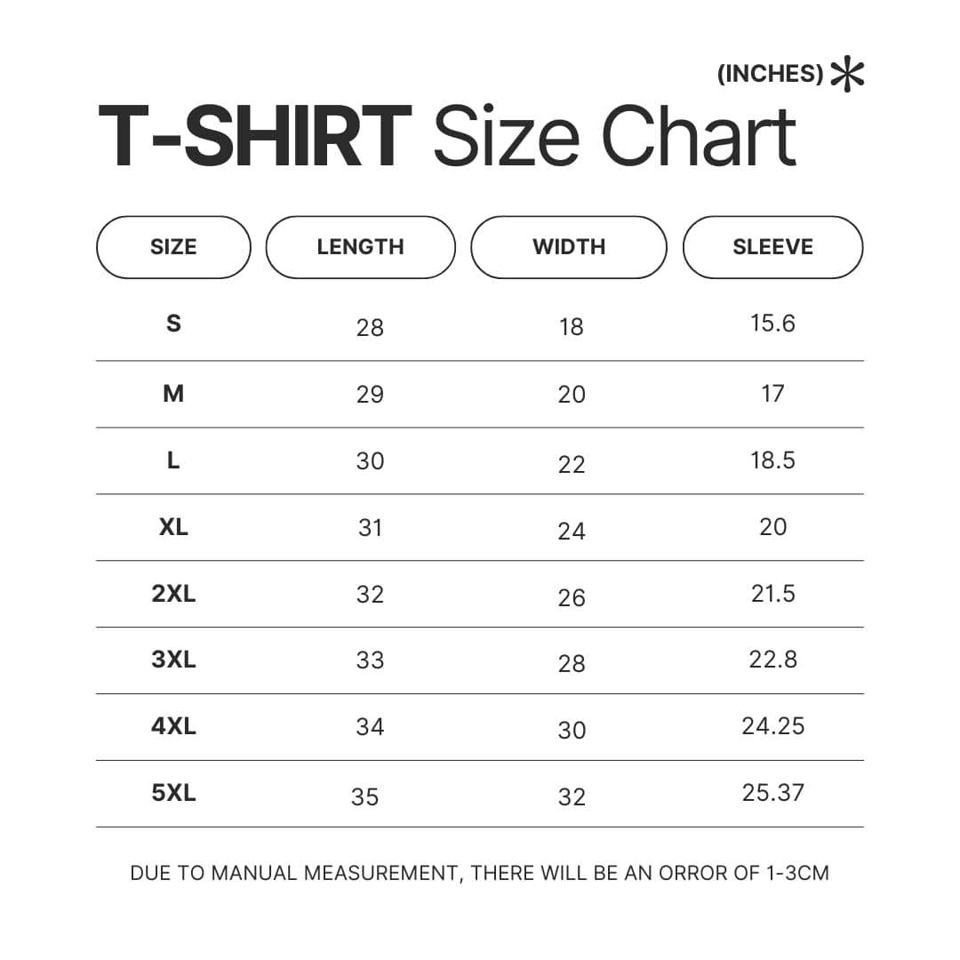 T shirt Size Chart - Minikyu Merch